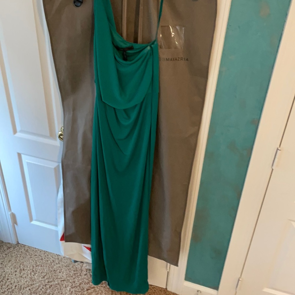 BCBG Maxazria Emerald Green One Shoulder Gown